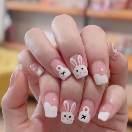 Easter Rabbit Short Oval Nails